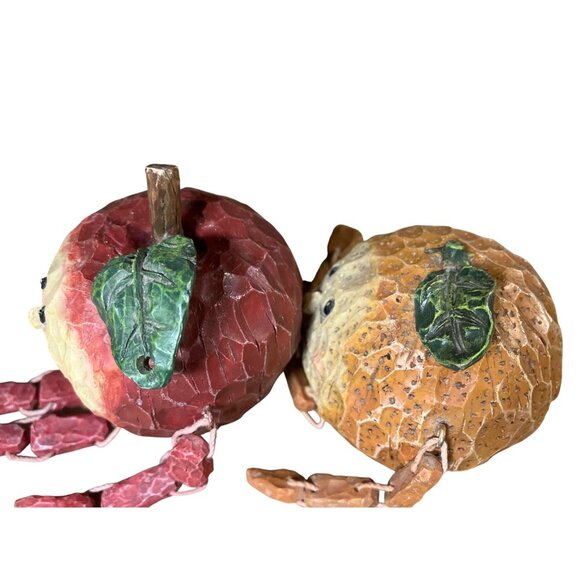 Handcrafted  Orange and Apple Shelf Sitter Lot Anthropomorphic Fruit - Picture 12 of 15